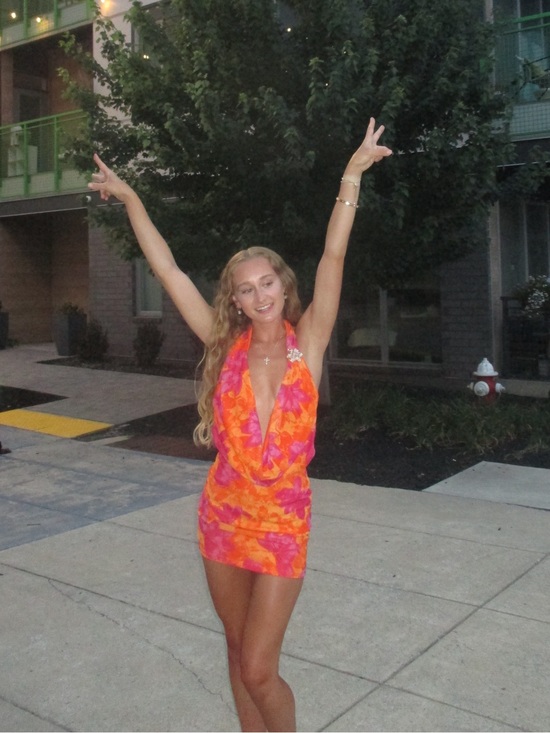 Dresses & Skirts - Vibrant Orange & Pink Halter Mini Dress